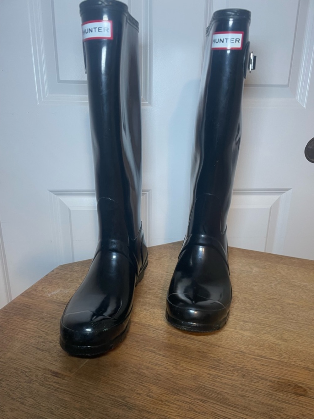 Hunter Glossy Black Knee-High Rain Boots Size 6